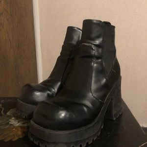 squared toe chunky platform leather boots